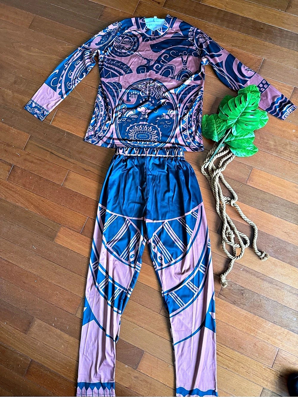 Maui Tattoo Costume Set Blue & Pink Theater Costume Adult Small